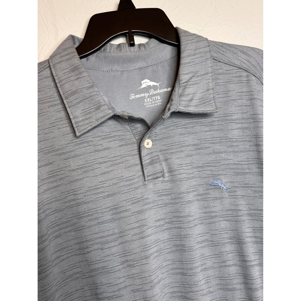Tommy Bahama Men's XXL Gray Black Short Sleeve Polo Shirt Cotton Polyester